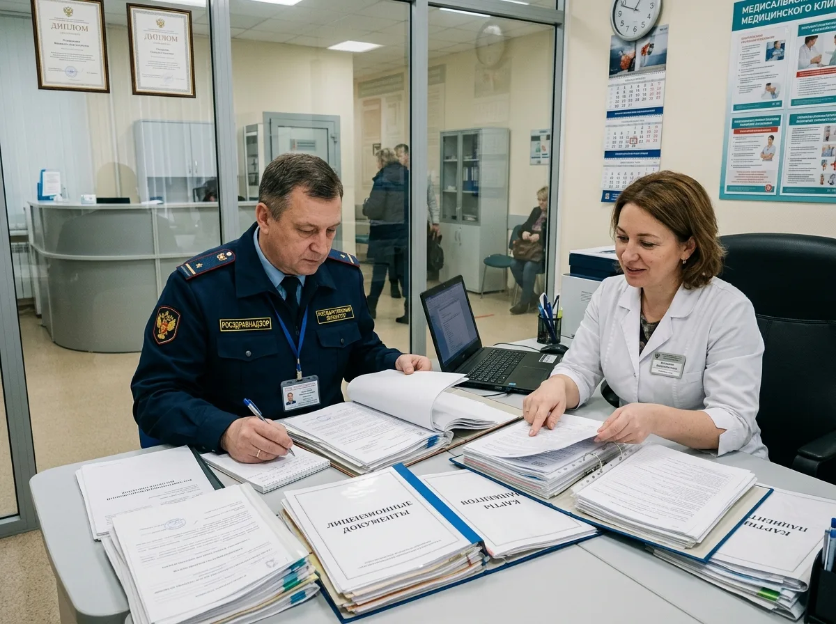 Проверка документов медицинской организации инспектором Росздравнадзора в клинике